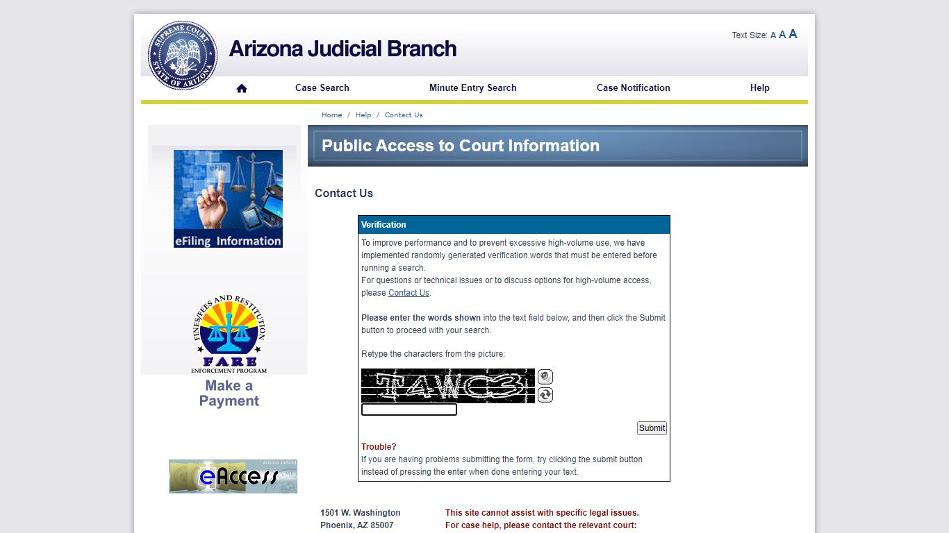 Public Access - Contact Us - Arizona